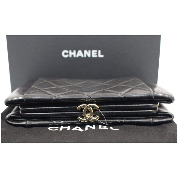 Chanel Timeless CC Lock Lambskin Leather Clutch Black