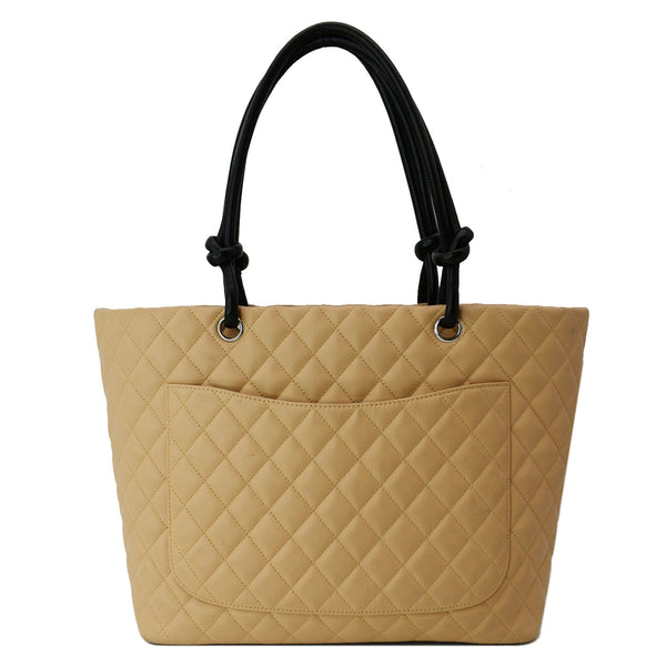 CHANEL Cambon Ligne Large Quilted Leather Tote Bag Beige