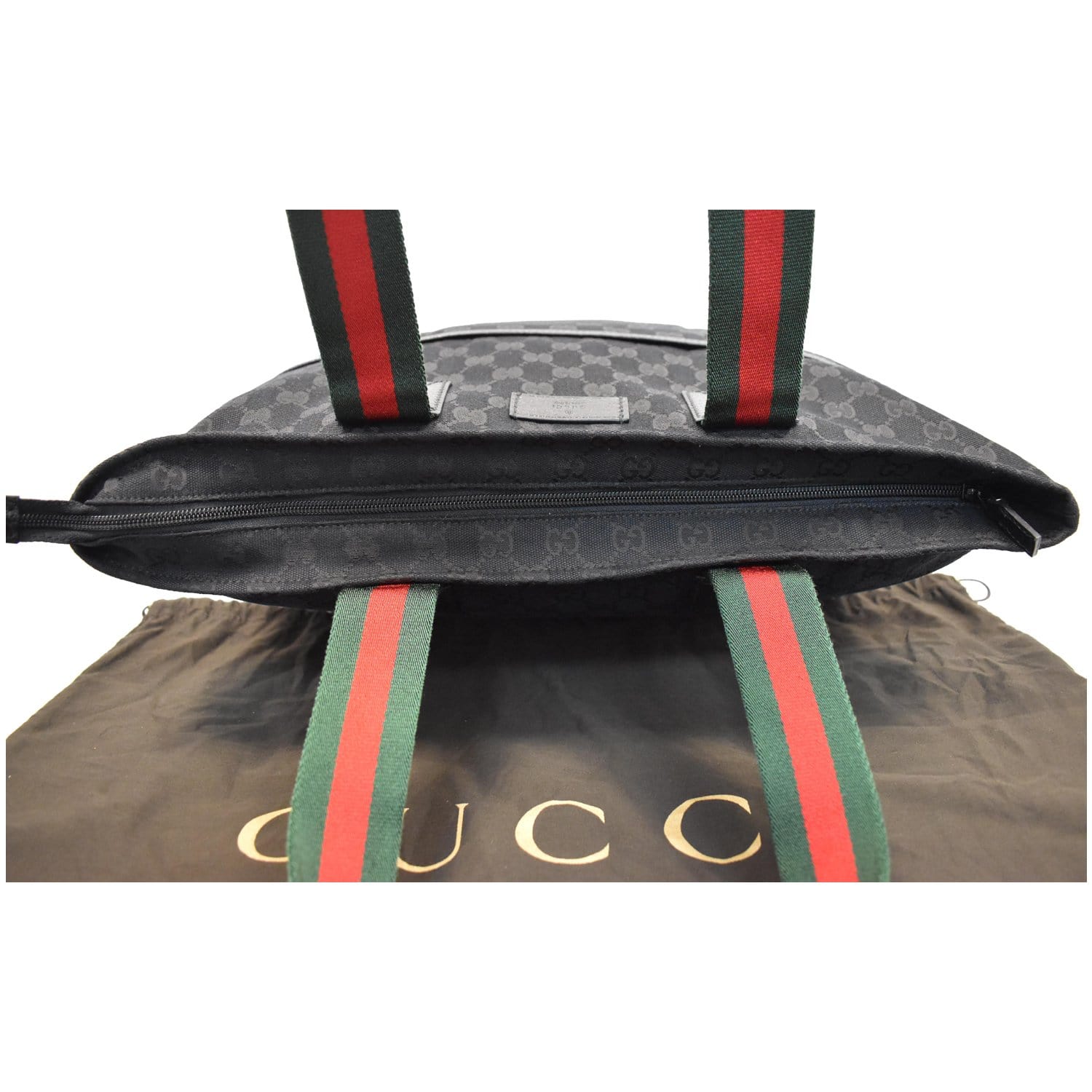 Gucci GG Monogram Canvas Web Large Diaper Tote Bag Black