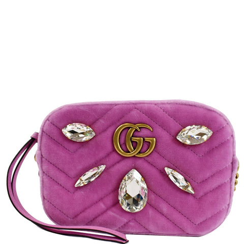 GUCCI GG Marmont Mini Marquise Crystal Velvet Crossbody Bag Pink 448065