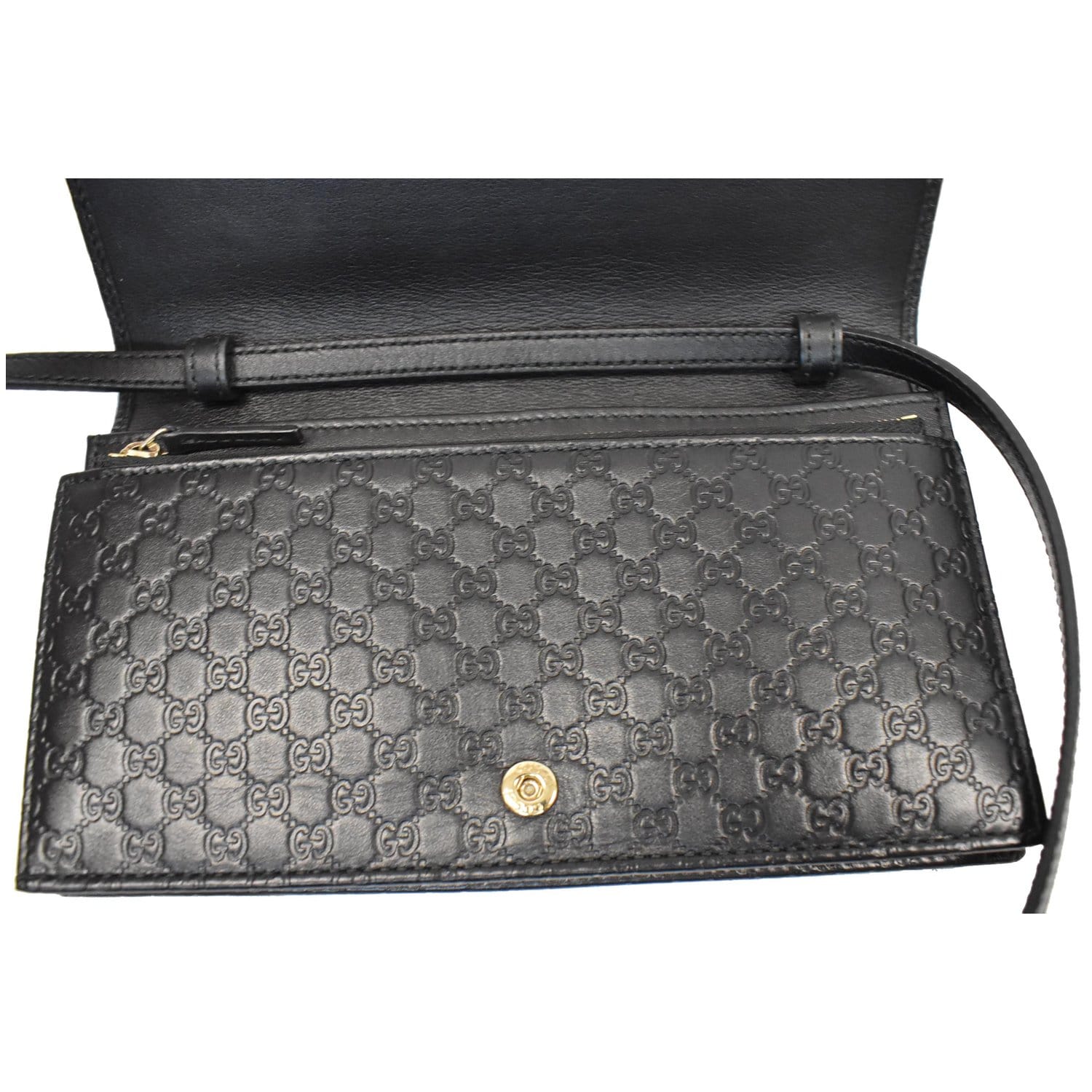 GUCCI GG Micro Guccissima Leather Crossbody Wallet Black 466507 - 15%
