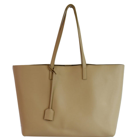 YVES SAINT LAURENT Leather Shopping Tote Bag Beige