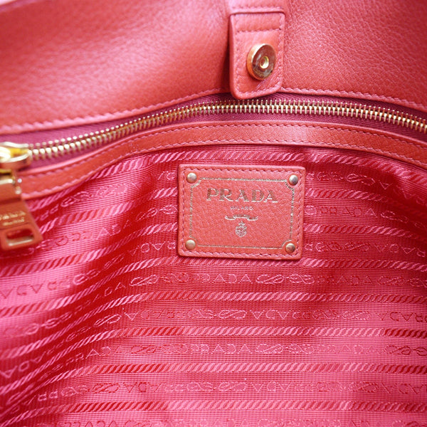 PRADA Vitello Phenix Leather Embossed Logo Hobo Bag Red