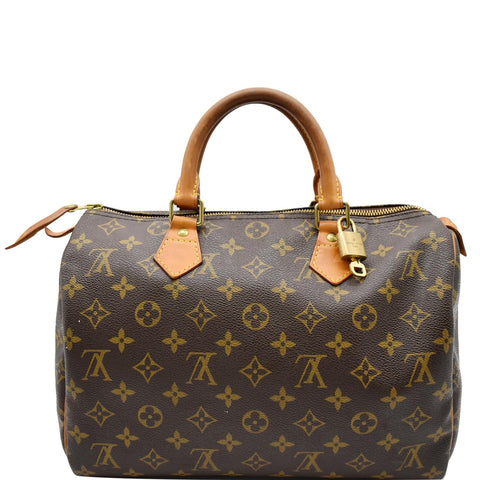 LOUIS VUITTON Speedy 30 Monogram Canvas Satchel Bag Brown
