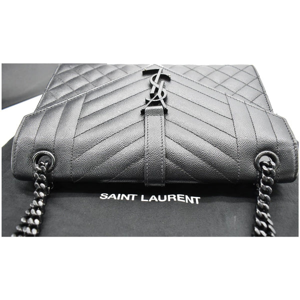 YVES SAINT LAURENT Envelope Mix Matelassé Chain Medium Leather Crossbody Bag Black
