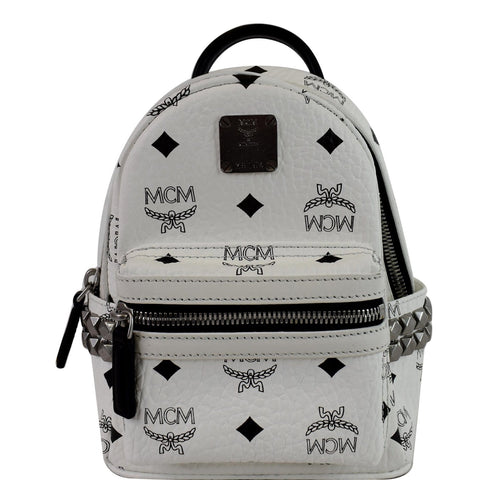 MCM Stark Side Stud Mini Visetos Logo Leather Backpack Bag White