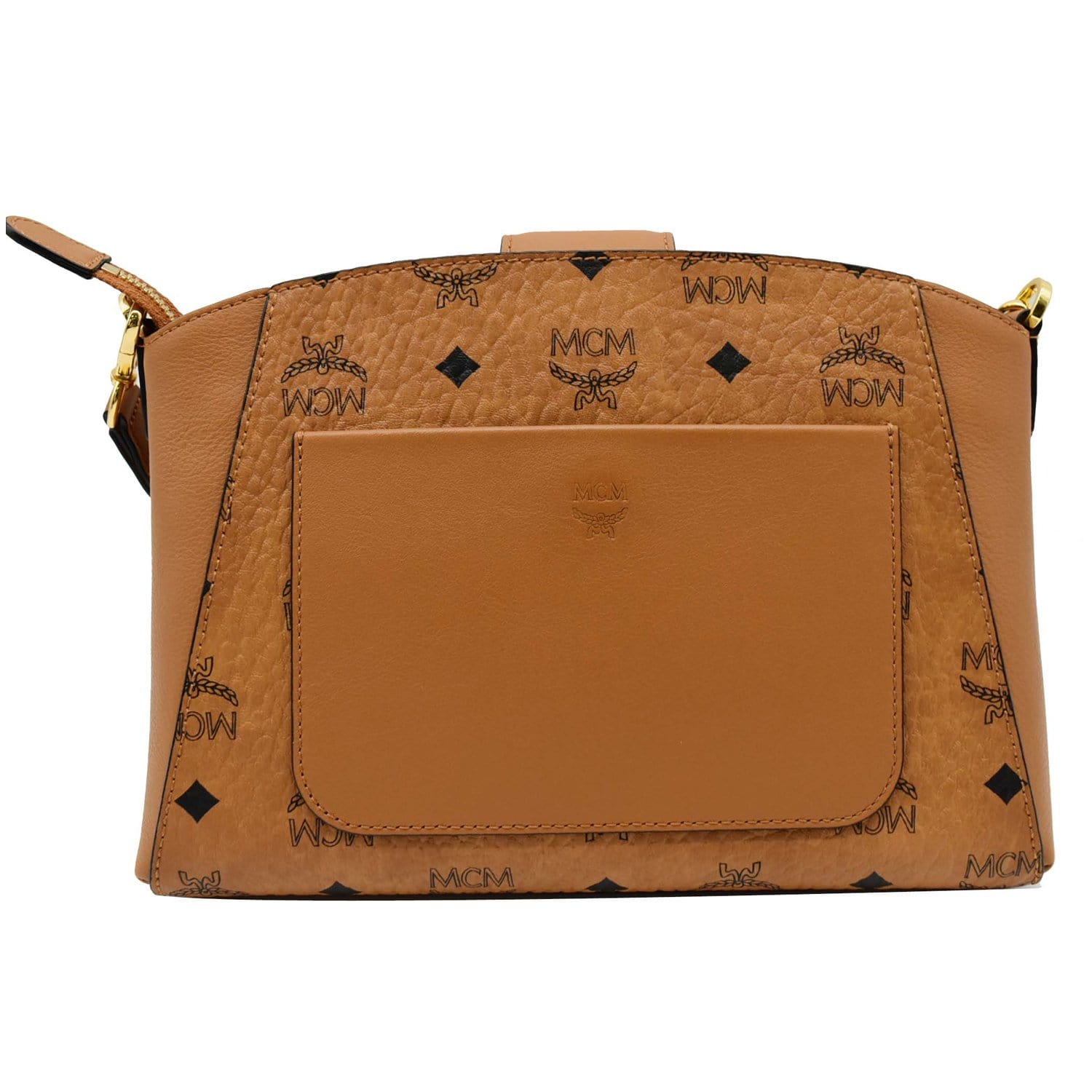 essential mini crossbody backpack in visetos MCM Essential Small Visetos Crossbody Bag Cognac