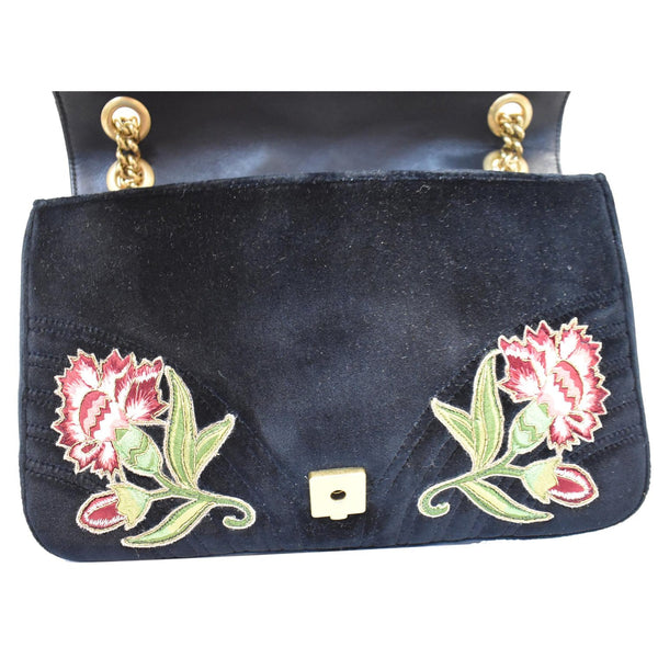 GUCCI Blind For Love Marmont Embroidered Velvet Shoulder Bag Black 443496