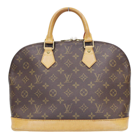LOUIS VUITTON Alma Monogram Canvas Satchel Bag Brown