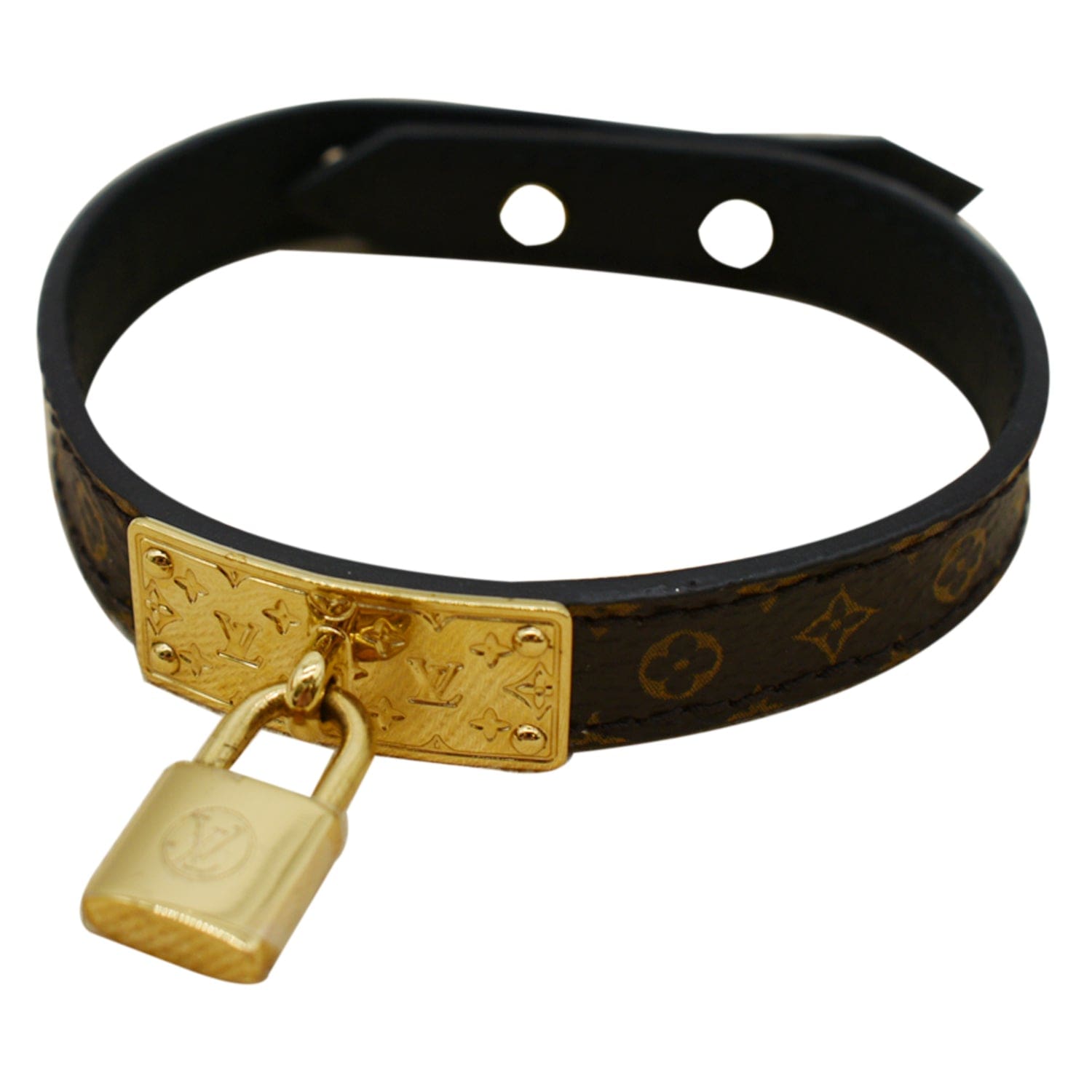 Louis Vuitton Lock Monogram Canvas Bracelet Brown Size 19