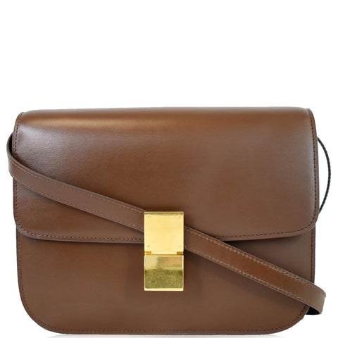 CELINE Medium Classic Box Calfskin Flap Crossbody Bag Camel