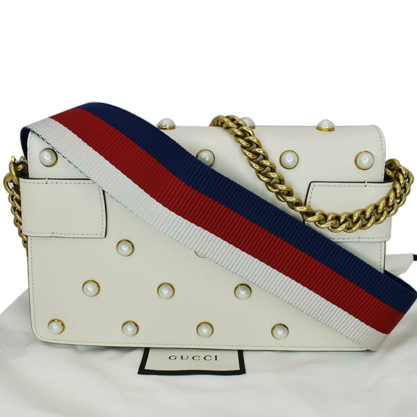 Gucci Broadway Pearl Bee Leather Crossbody Bag White