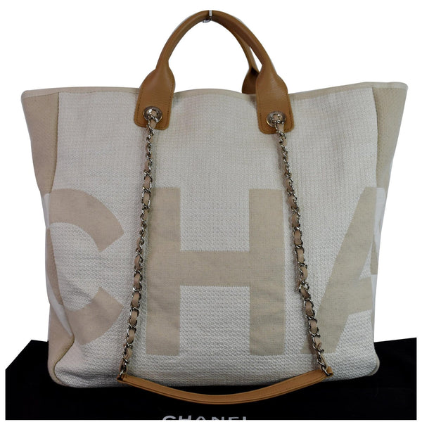 Chanel 18P Deauville 2Way Logo Chain Shopping Bag Beige color