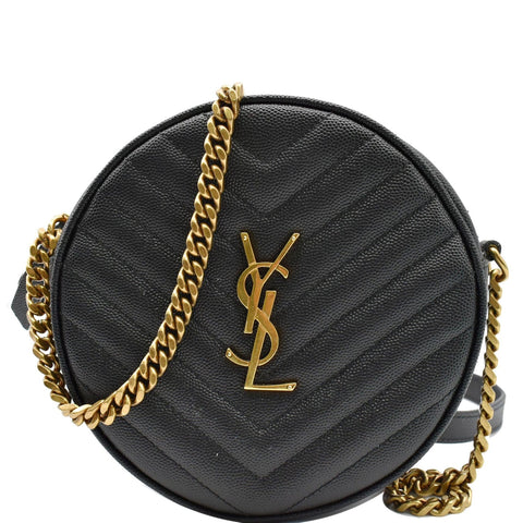 YVES SAINT LAURENT Vinyle Round Chevron Leather Crossbody Bag Black