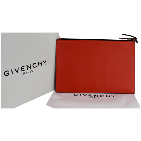 GIVENCHY Emblem Perforated Leather Pouch Bag Red