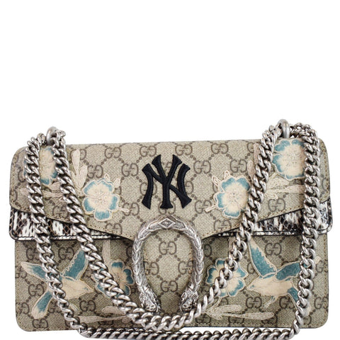 GUCCI Dionysus Small Supreme Python NY Yankees Patch Shoulder Bag Beige 400249