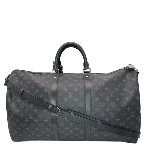 LOUIS VUITTON Keepall 55 Bandouliere Monogram Eclipse Travel Bag Black