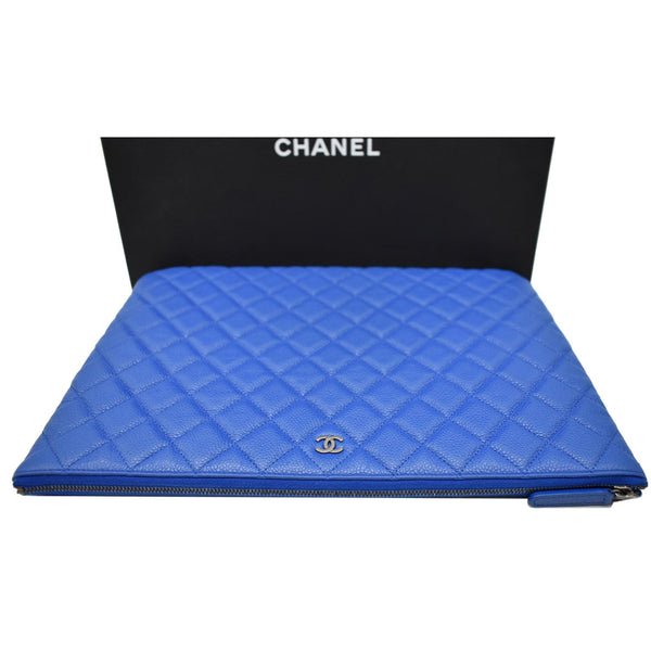 CHANEL Caviar Leather Large O-Case Zip Pouch Blue