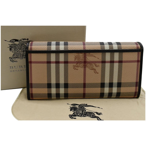 BURBERRY Continental Haymarket Check Leather Wallet Dark Brown