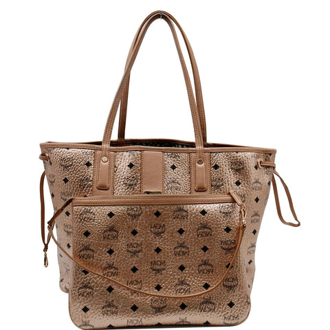 MCM Reversible Liz Medium Visetos Canvas Shopper Tote Bag Rose Gold
