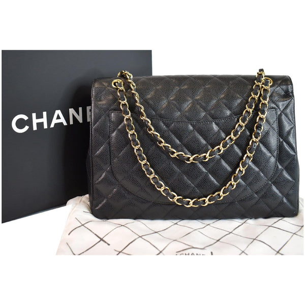 CHANEL Maxi Double Flap Caviar Leather Shoulder Bag Black