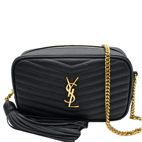 YVES SAINT LAURENT Mini Lou Grain De Poudre Camera Bag Black