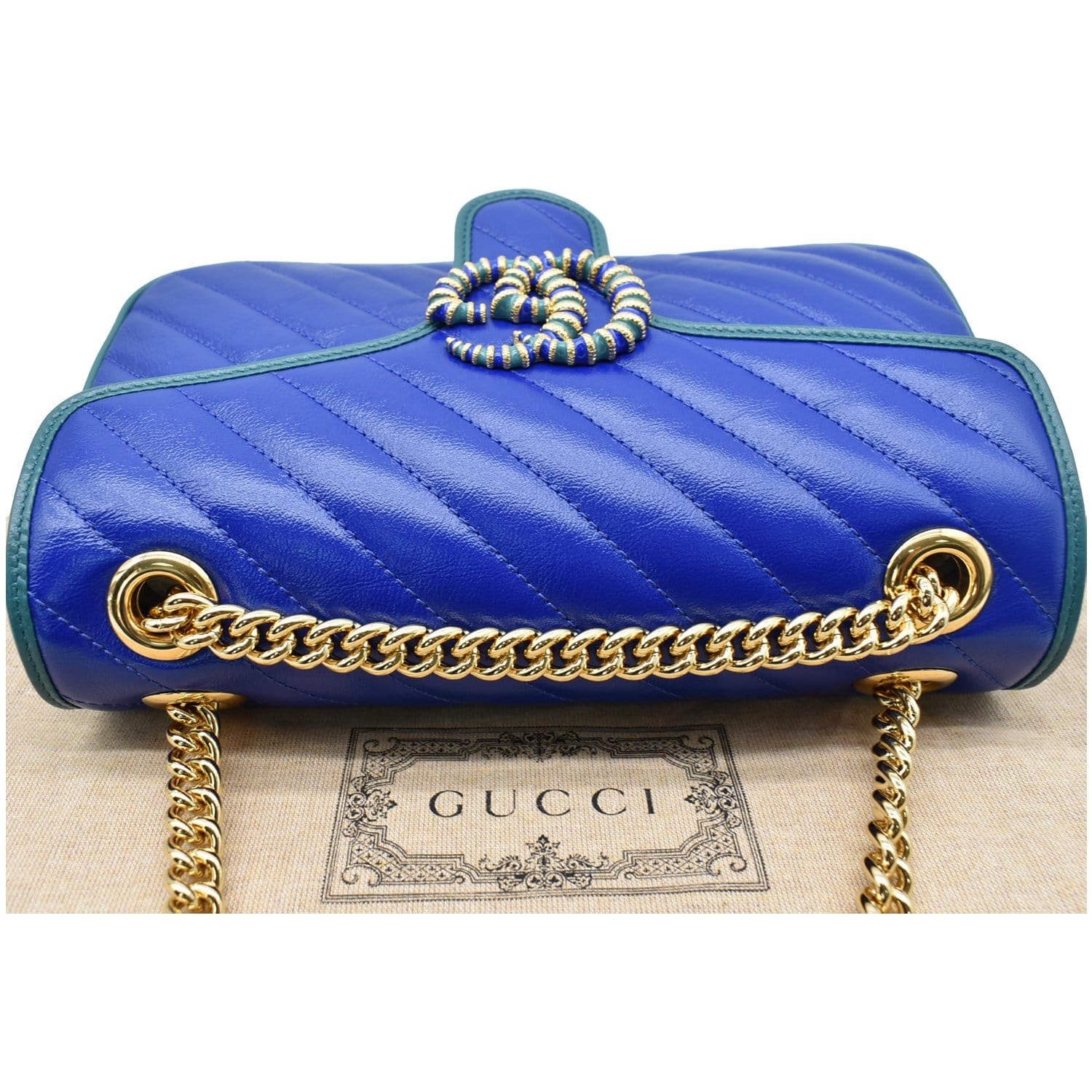 Gucci Blue Matelassé Velvet Small GG Marmont Camera Crossbody Bag Gucci