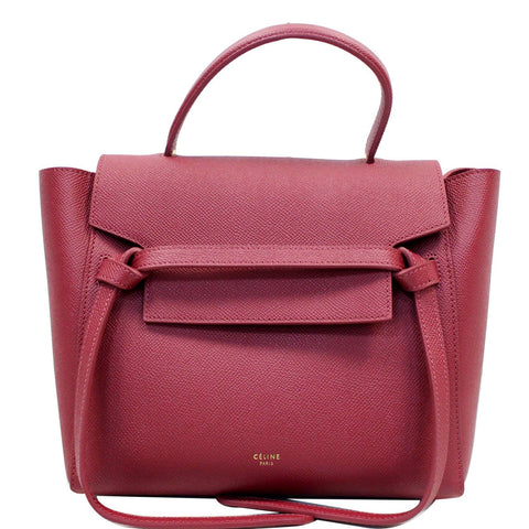 CELINE Micro Belt Grained Calfskin 2Way Shoulder Bag Ruby