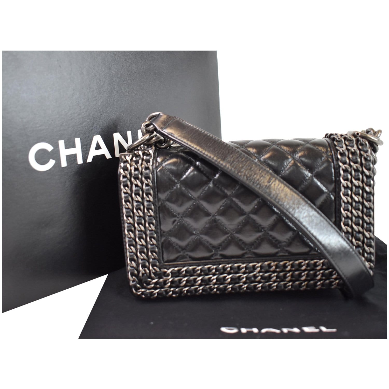 Chanel Small Boy Embellished Chain Lambskin Handbag