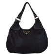 PRADA  Nylon Leather Strap Hobo Bag Black