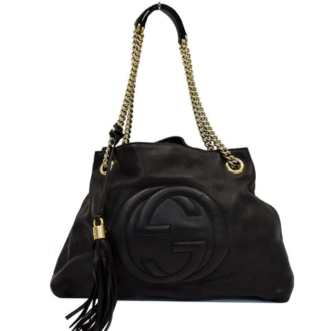 GUCCI Soho Pebbled Leather Chain Shoulder Bag 308982 Black