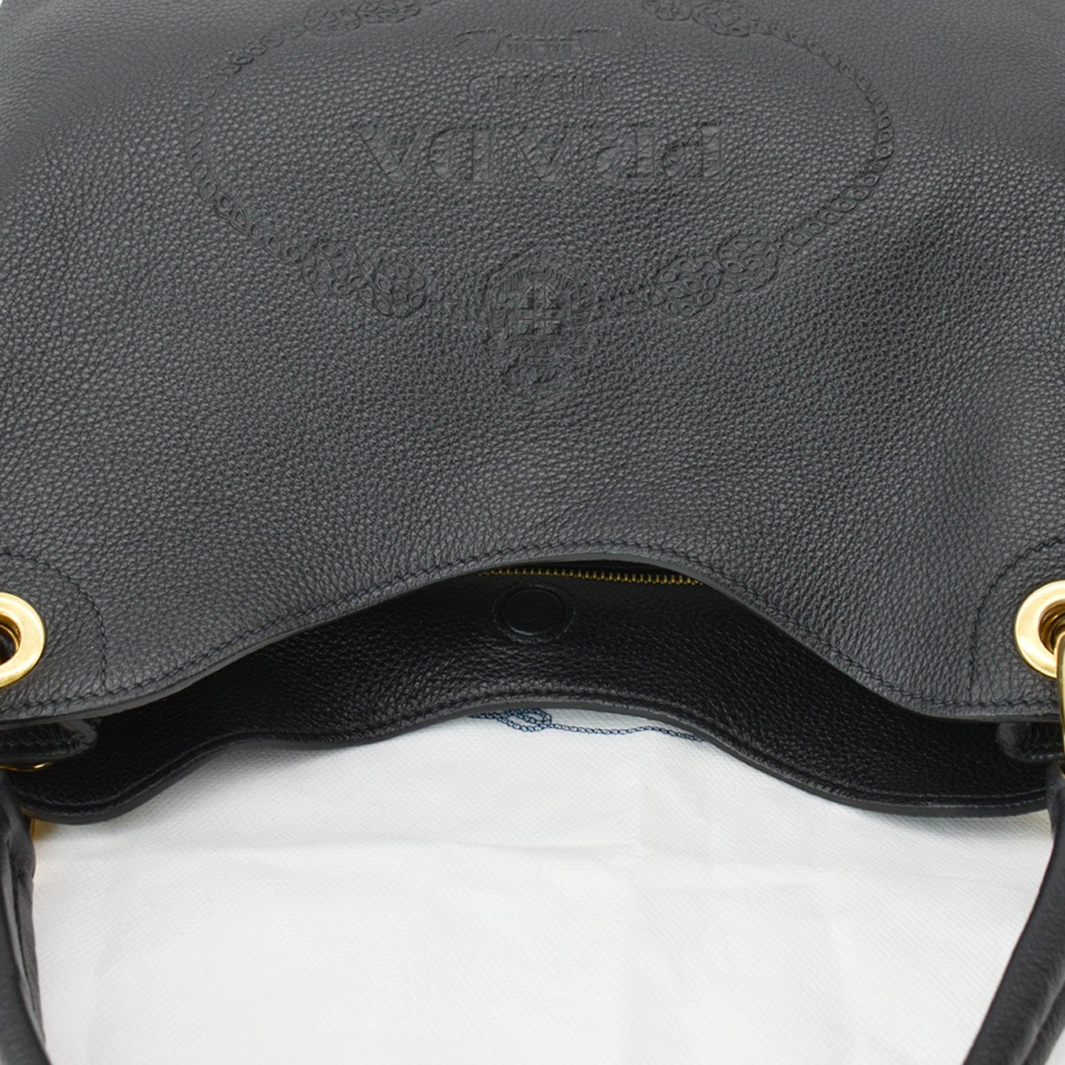 Prada Vitello Phenix Black Leather Embossed Logo Hobo Tote Bag