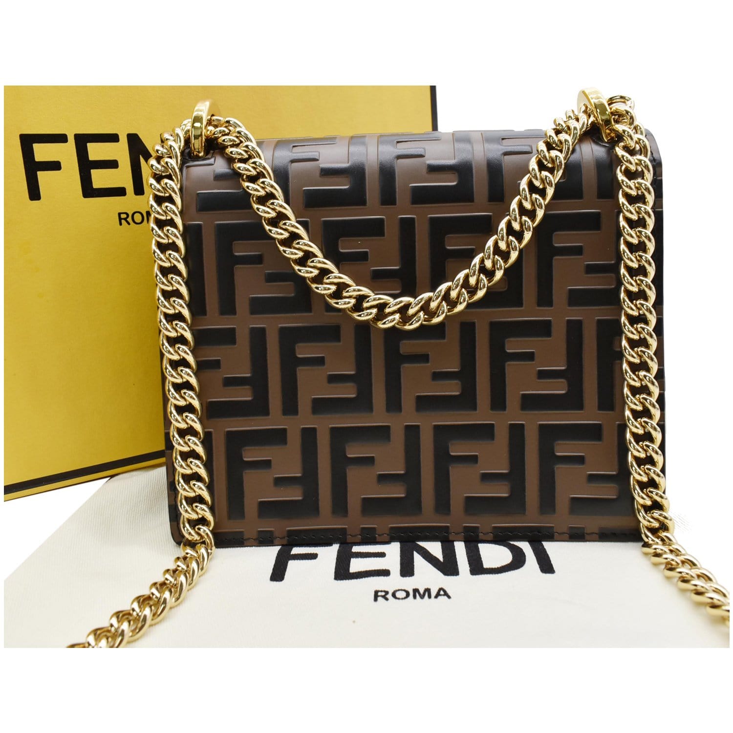 FENDI Kan U Small Embossed Leather Crossbody Bag Brown