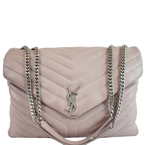 YVES SAINT LAURENT Large Loulou Calfskin Matelasse Chain Shoulder Bag Pink