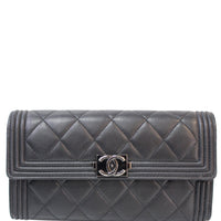 CHANEL Boy Large Flap Lambskin Leather Wallet Black