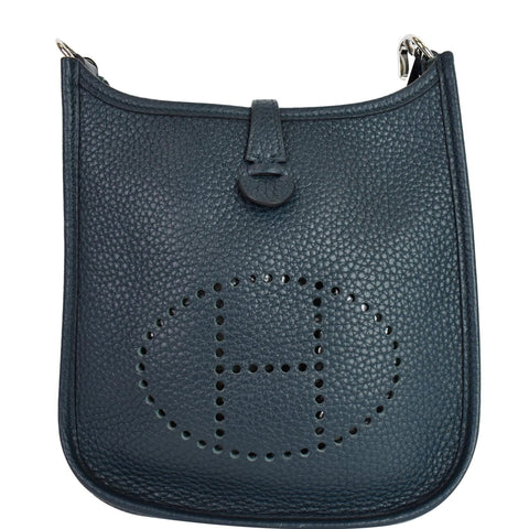 HERMES Evelyne TPM Clemence Leather Shoulder Bag Dark Green