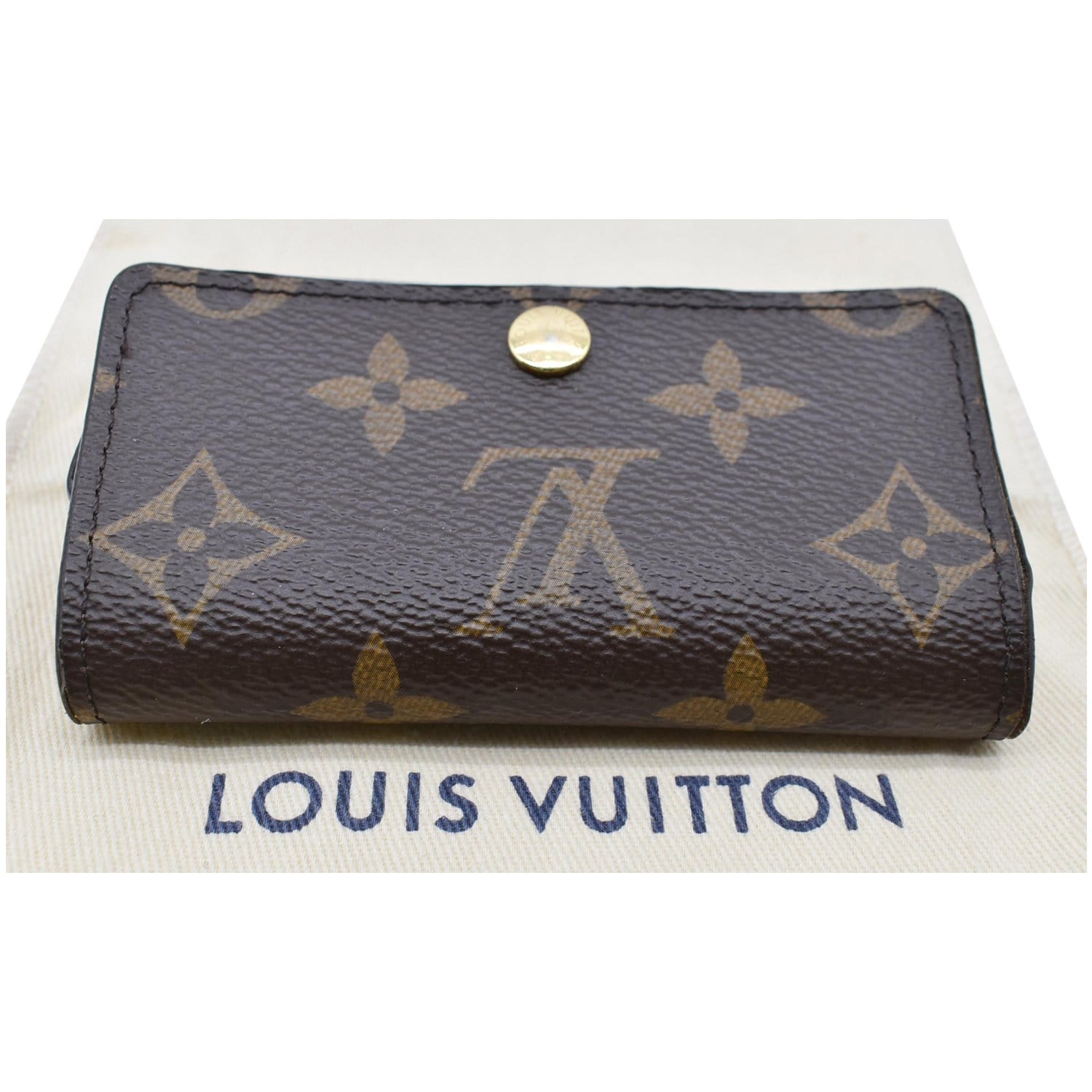 Auth Louis Vuitton Monogram Fabric & Leather 4 Ring Key Case