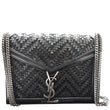 YVES SAINT LAURENT Cassandra Medium Woven Leather Chain Shoulder Bag Black
