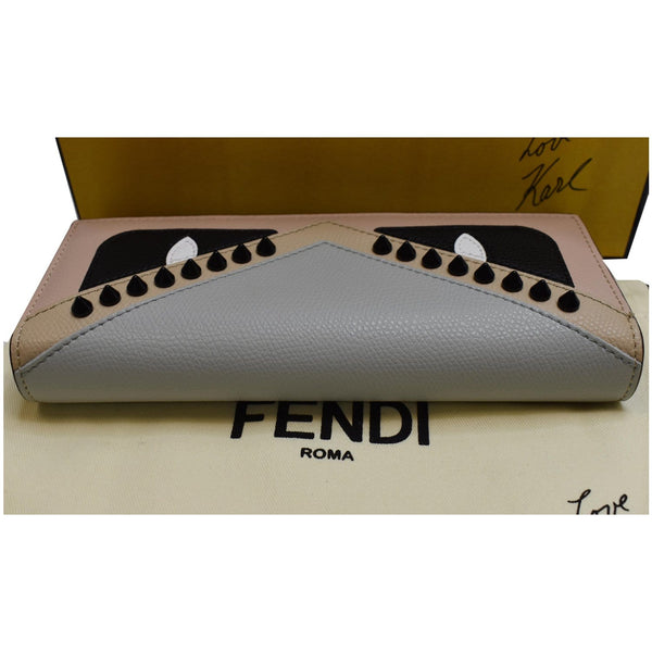 FENDI Monster Studs Leather Bugs Continental Wallet Grey