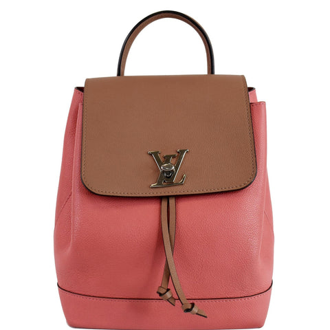 LOUIS VUITTON Lockme Calfskin Leather Backpack Salmon