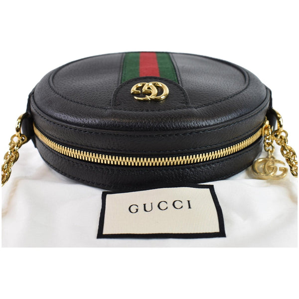 GUCCI Ophidia Mini GG Round Web Leather Crossbody Bag Black 550618