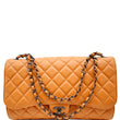 CHANEL Classic Flap Drawstring Quilted Lambskin Leather Shopper Shoulder Bag Orange