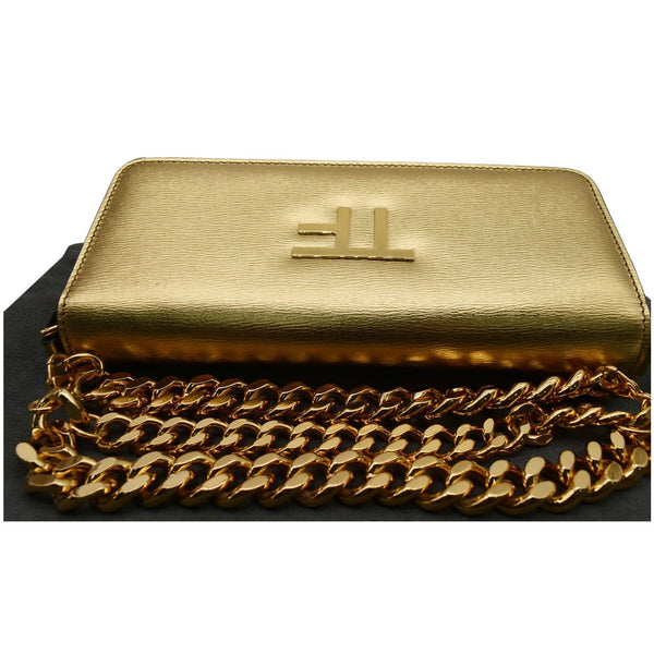 TOM FORD Triple Chain Small Embellished Metallic Leather Shoulder Bag Gold