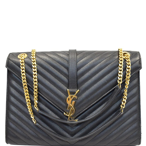 YVES SAINT LAURENT Large Envelope Grain De Poudre Chain Shoulder Bag Black