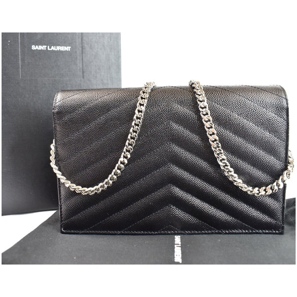 YVES SAINT LAURENT Envelope Monogram Leather Crossbody Chain Wallet Black