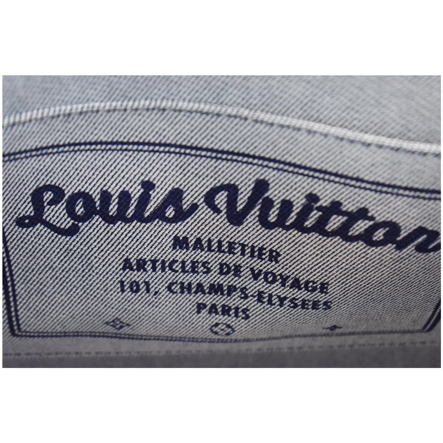 Pre-owned Louis Vuitton Onthego Gm Denim Monogram Check Blue/red