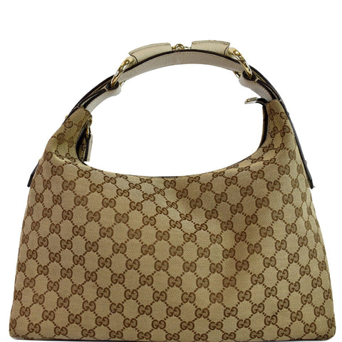 GUCCI Horsebit Medium GG Canvas Hobo Bag Beige 115867