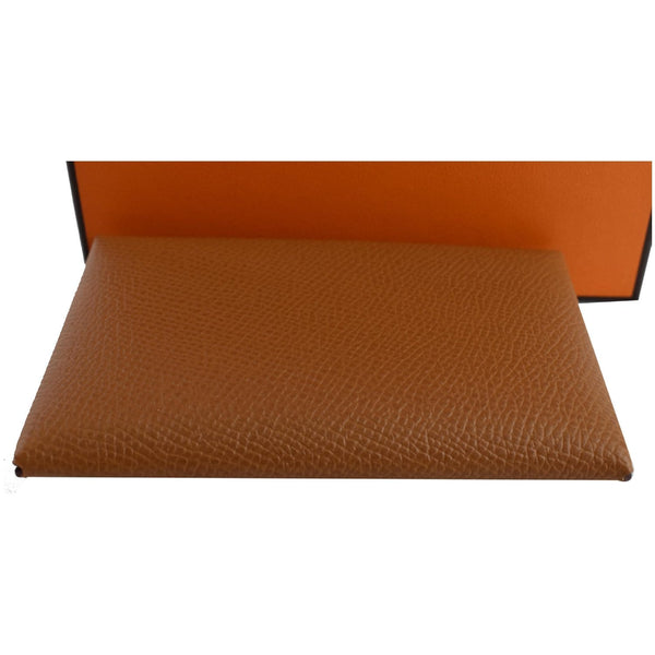HERMES Calvi Epsom leather Card Holder Brown
