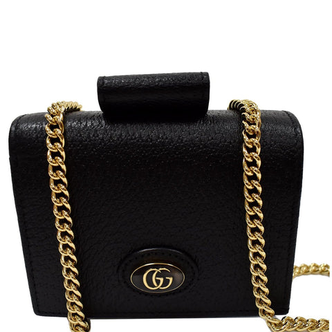 GUCCI GG Small Coin Leather Chain Wallet Black 617195