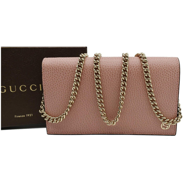 GUCCI Chain Wallet Pebbled Leather Clutch Bag Pink 466506